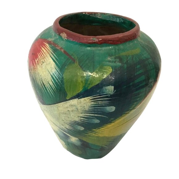 TONALA Signed Grabber Vase Bird of Paradise Mexican Pottery Hand Painted VTG 40s - Picture 3 of 9